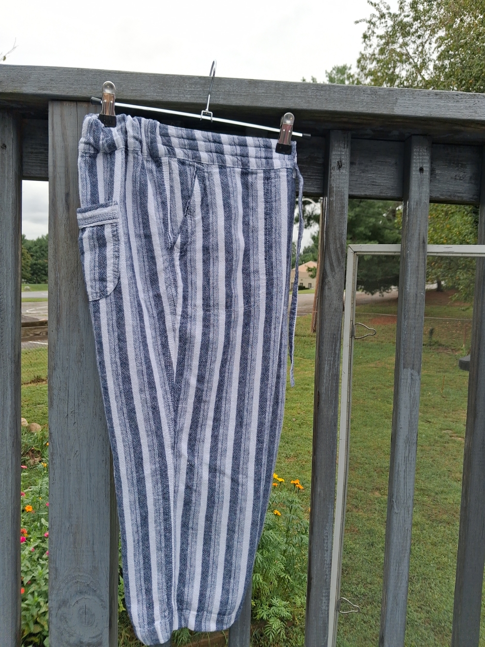 Per Se Blue and White Striped Boot Cut Pants